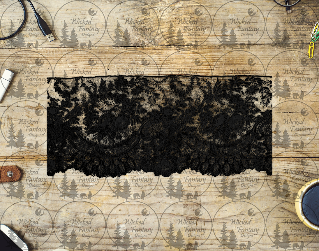 UVDTF Black Floral Lace Swath Border Element 11"