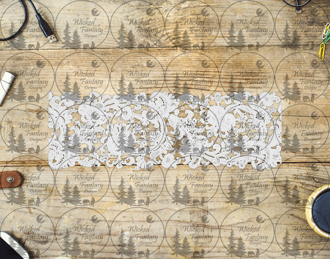 UVDTF White Swirling Floral Lace Border Element 11"