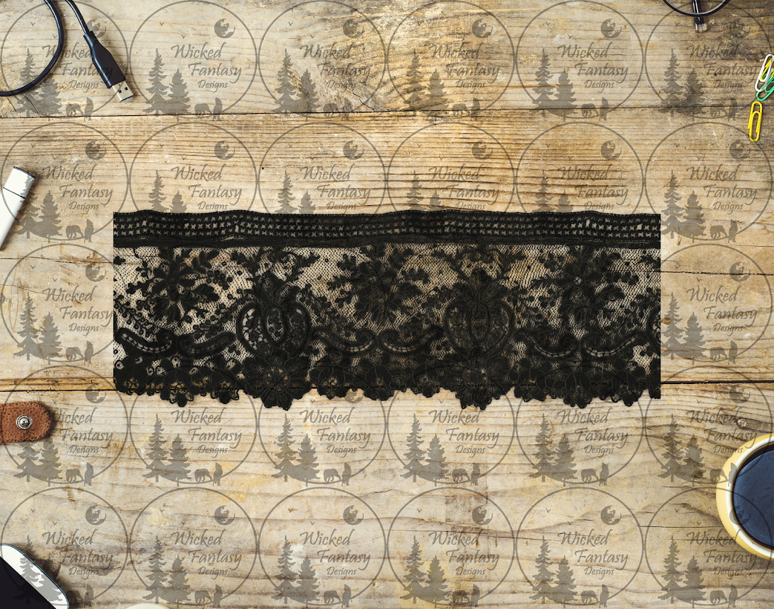 UVDTF Black Floral Lace Border Element 11"