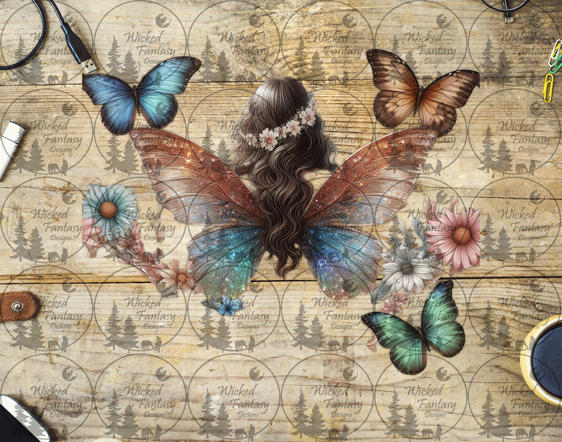 UVDTF Faerie with Brown Wings and Butterflies