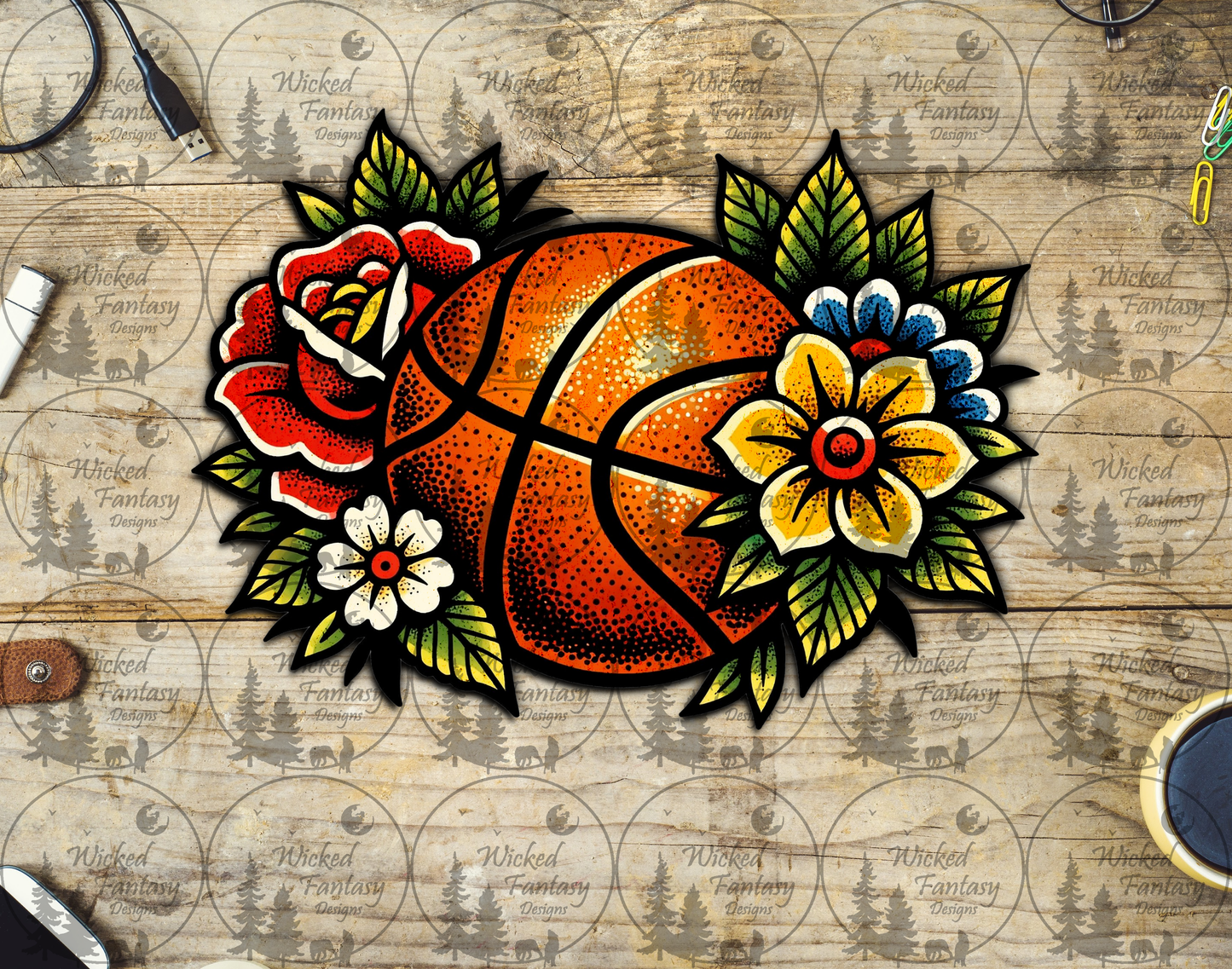 UVDTF Basketball Tattoo Floral
