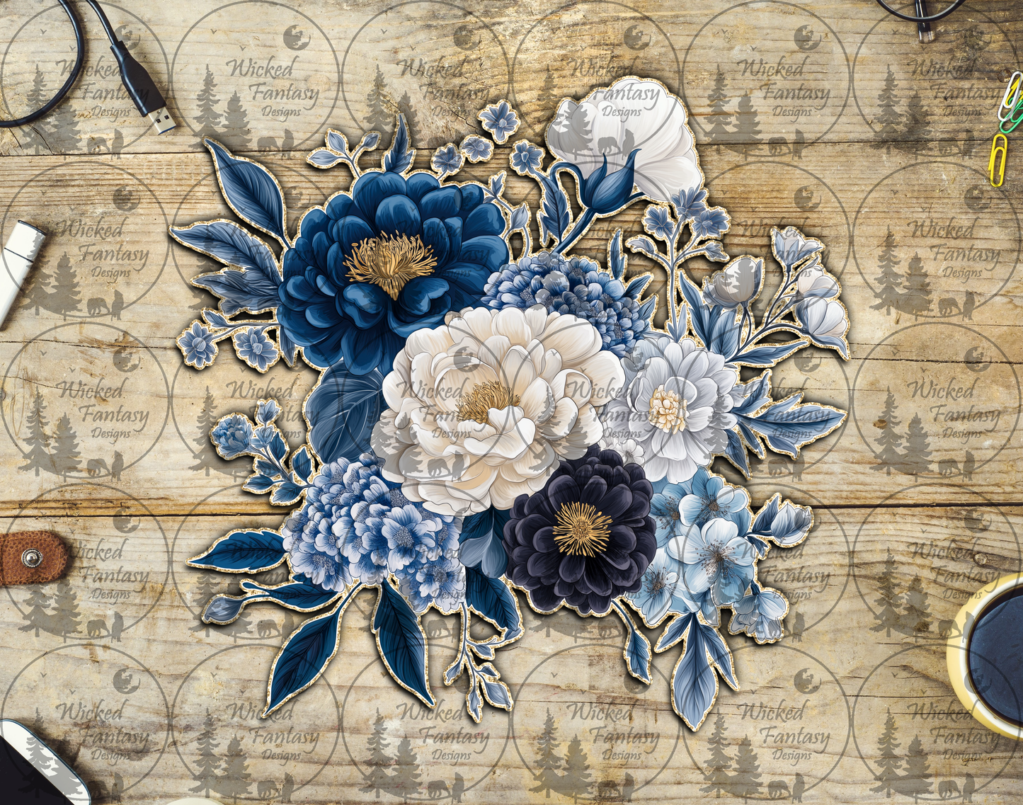 UVDTF Blue Floral Arrangement