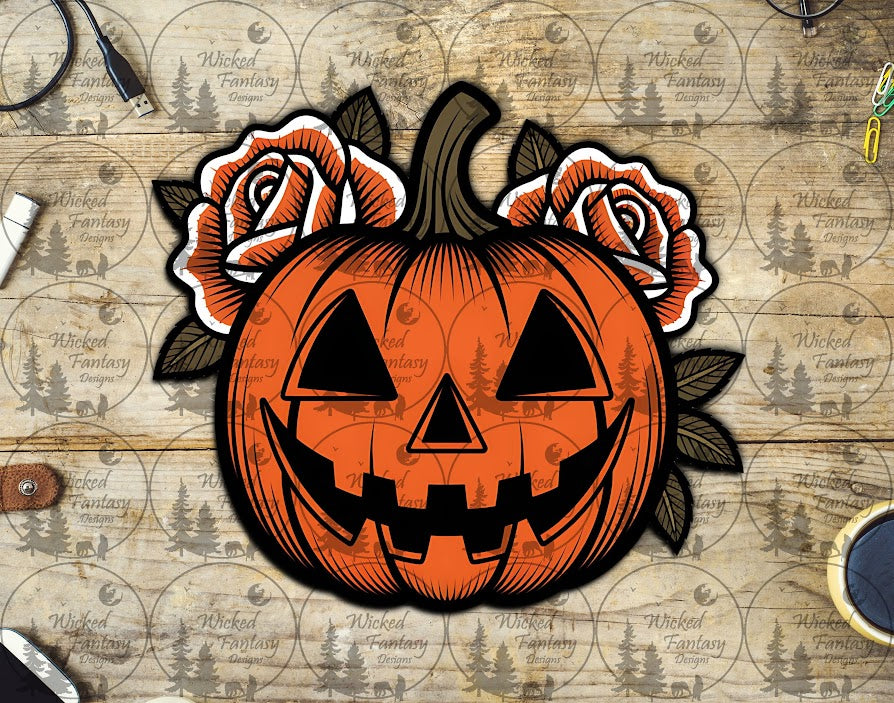 UVDTF Jack o Lantern with orange roses