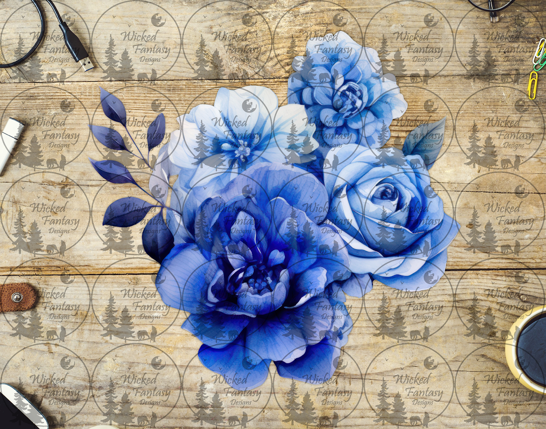UVDTF Bright Blue Watercolor Floral – Wicked Fantasy Designs