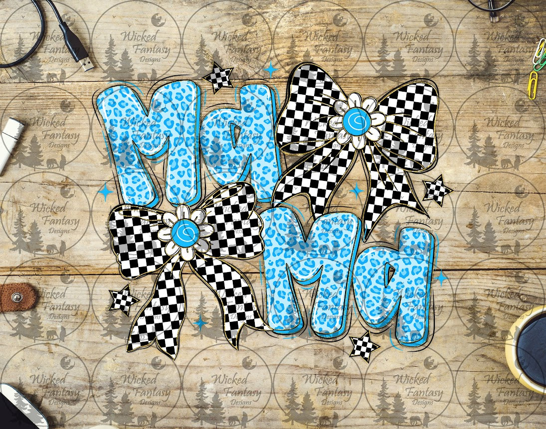 UVDTF Blue Leopard and Checkered Bows Mama