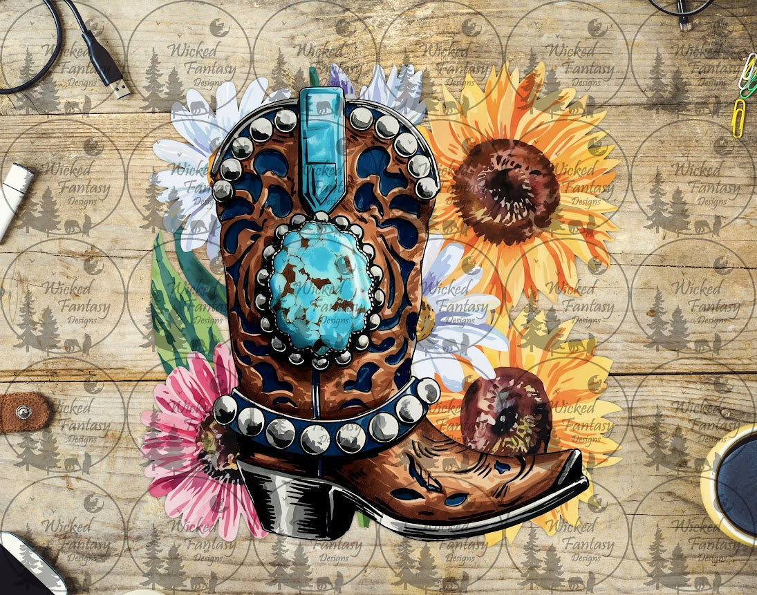 UVDTF Cowgirl Boot and Daisies