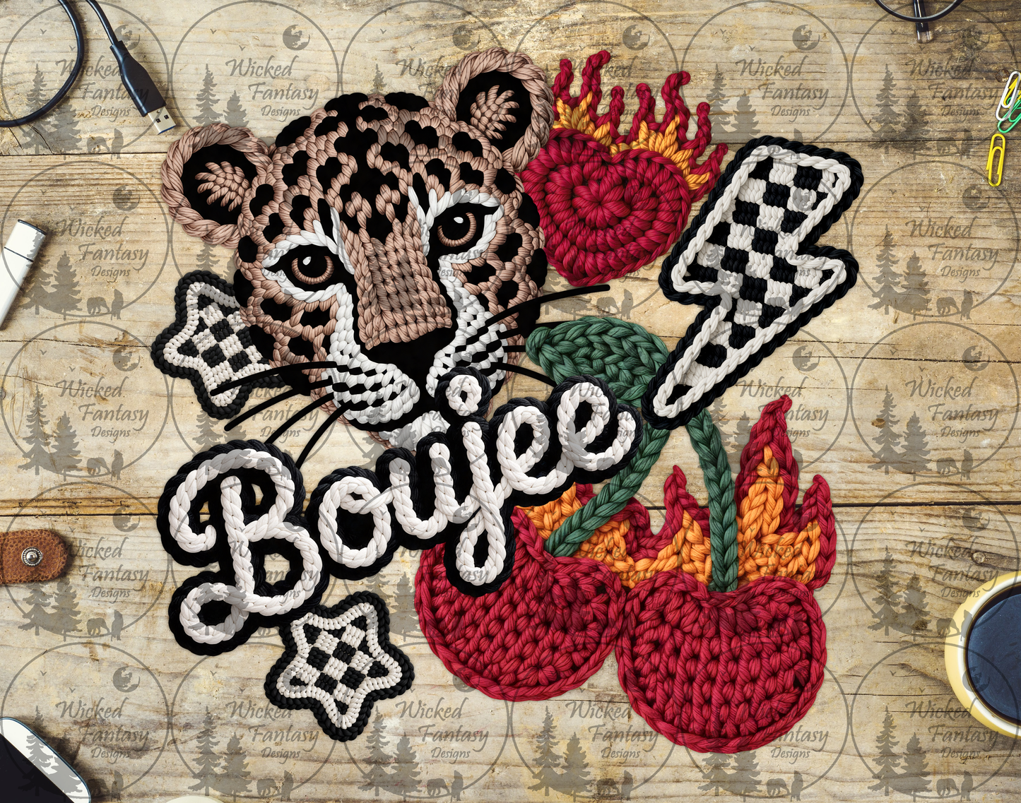 UVDTF Boujee Leopard and Cherries Faux Crochet