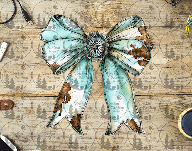UVDTF Aqua Cow Print Bow with Concho