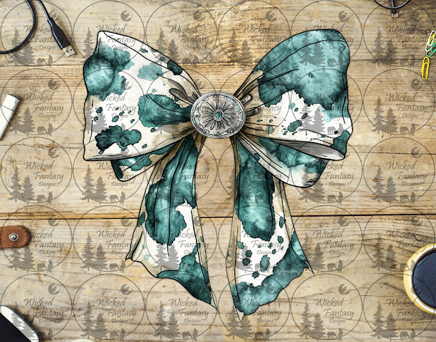 UVDTF Turquoise Cow Print Bow with Concho