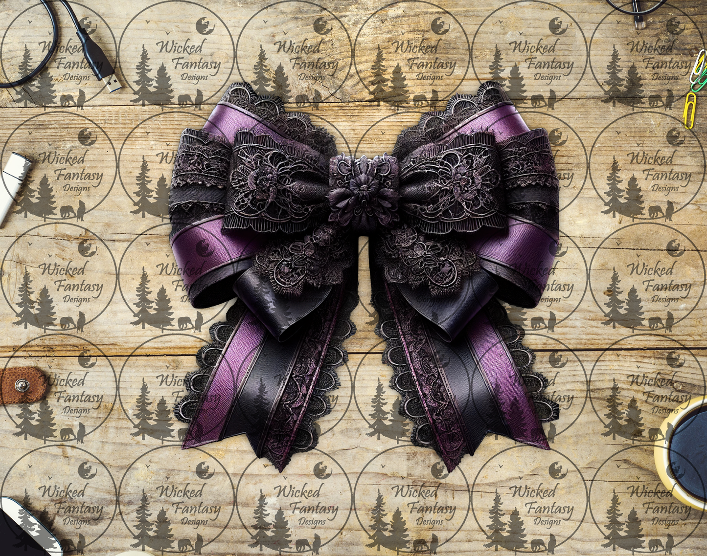 UVDTF Dark Purple and Black Lace Bow