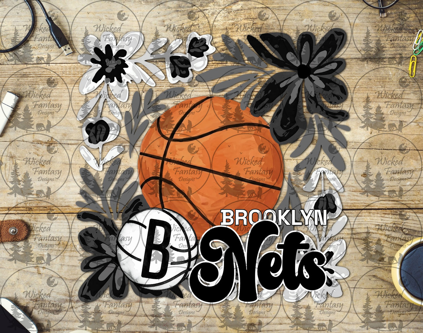 UVDTF Basketball Floral Net