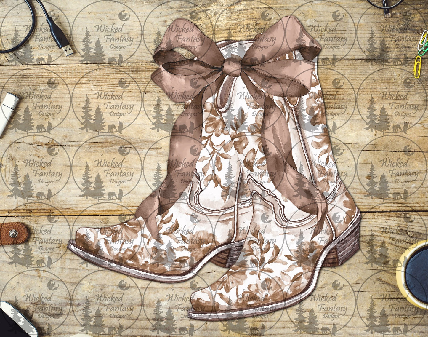 UVDTF Coquette Cowgirl Boots in Brown