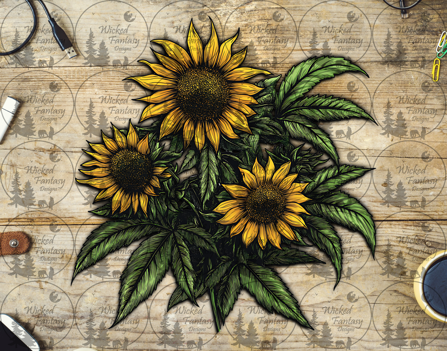 UVDTF Cannabis and Sunflowers