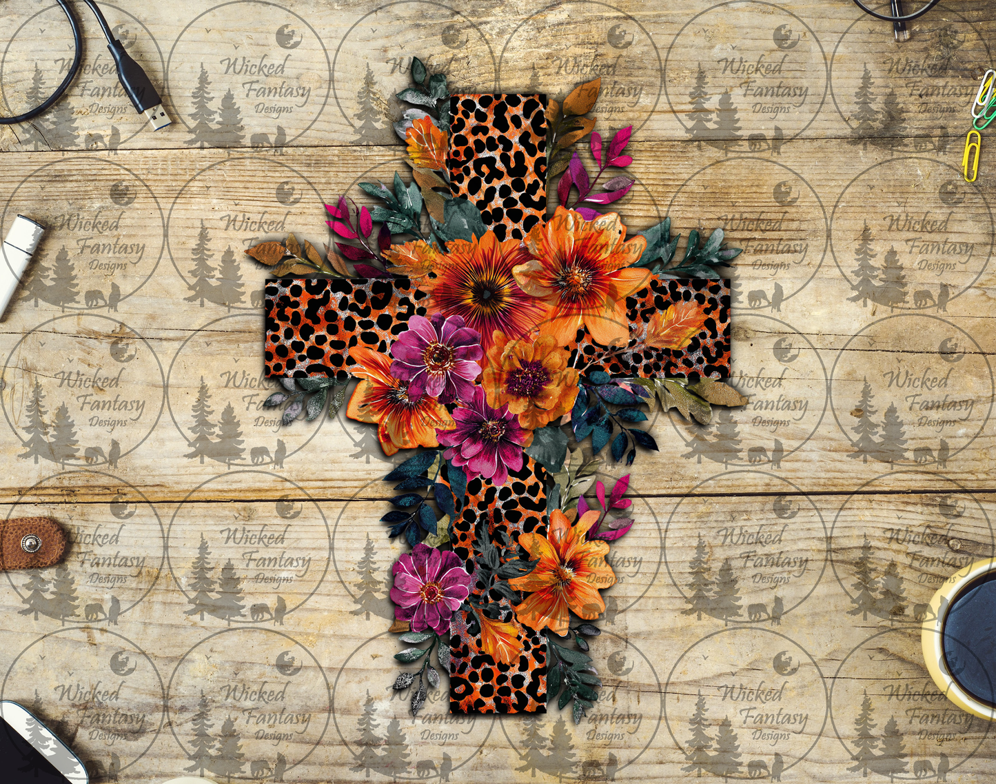 UVDTF Leopard Cross with Bright Florals