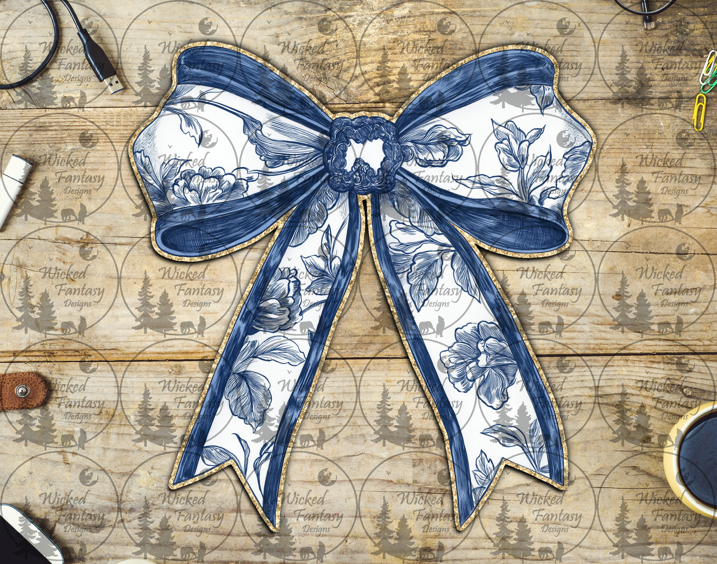UVDTF Chinoiserie Bow with Blue Ribbon