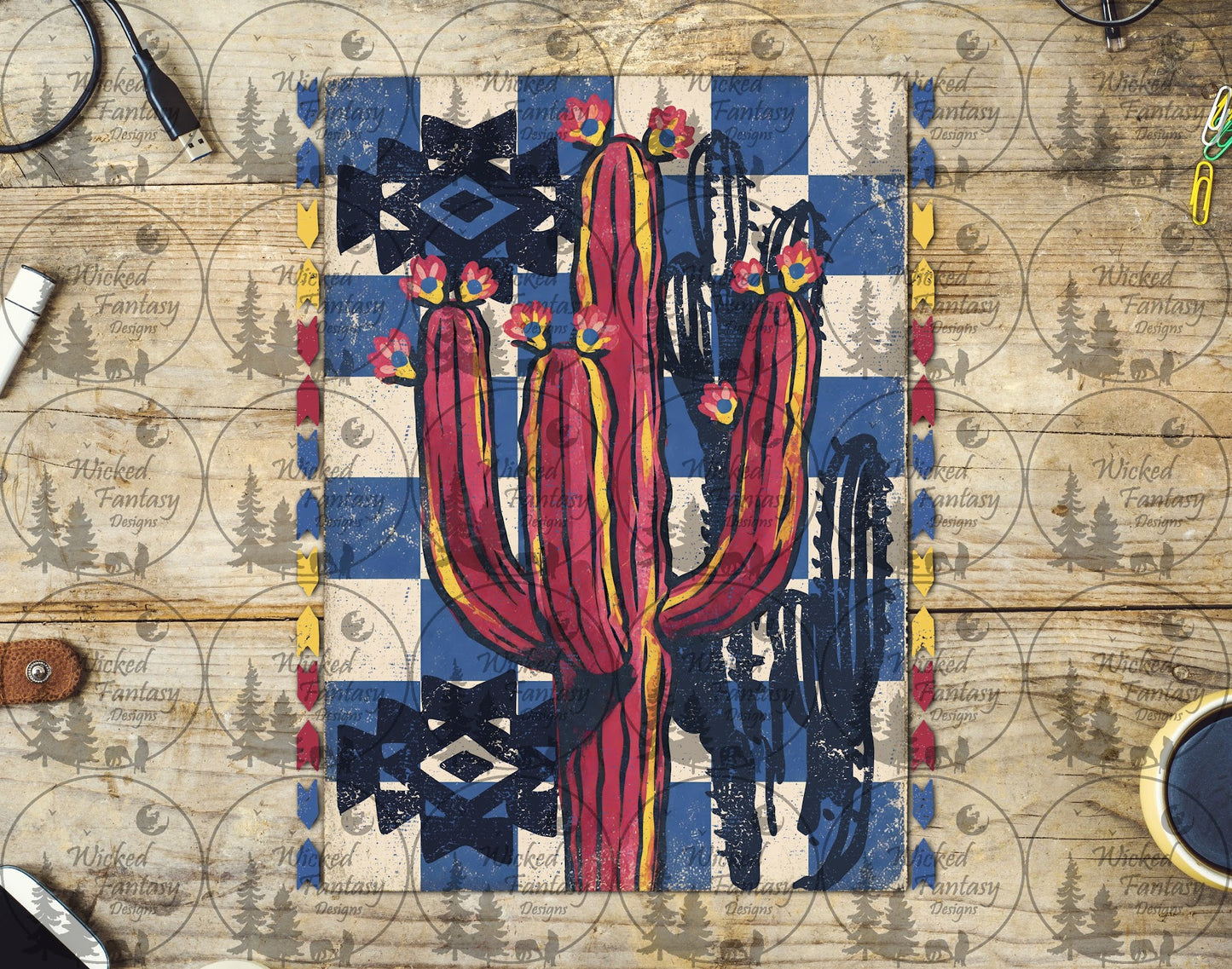 UVDTF Checkered Aztec Cactus