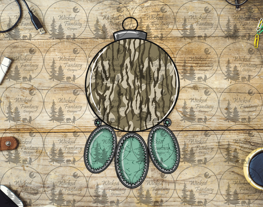 UVDTF Camo Ornament with Turquoise