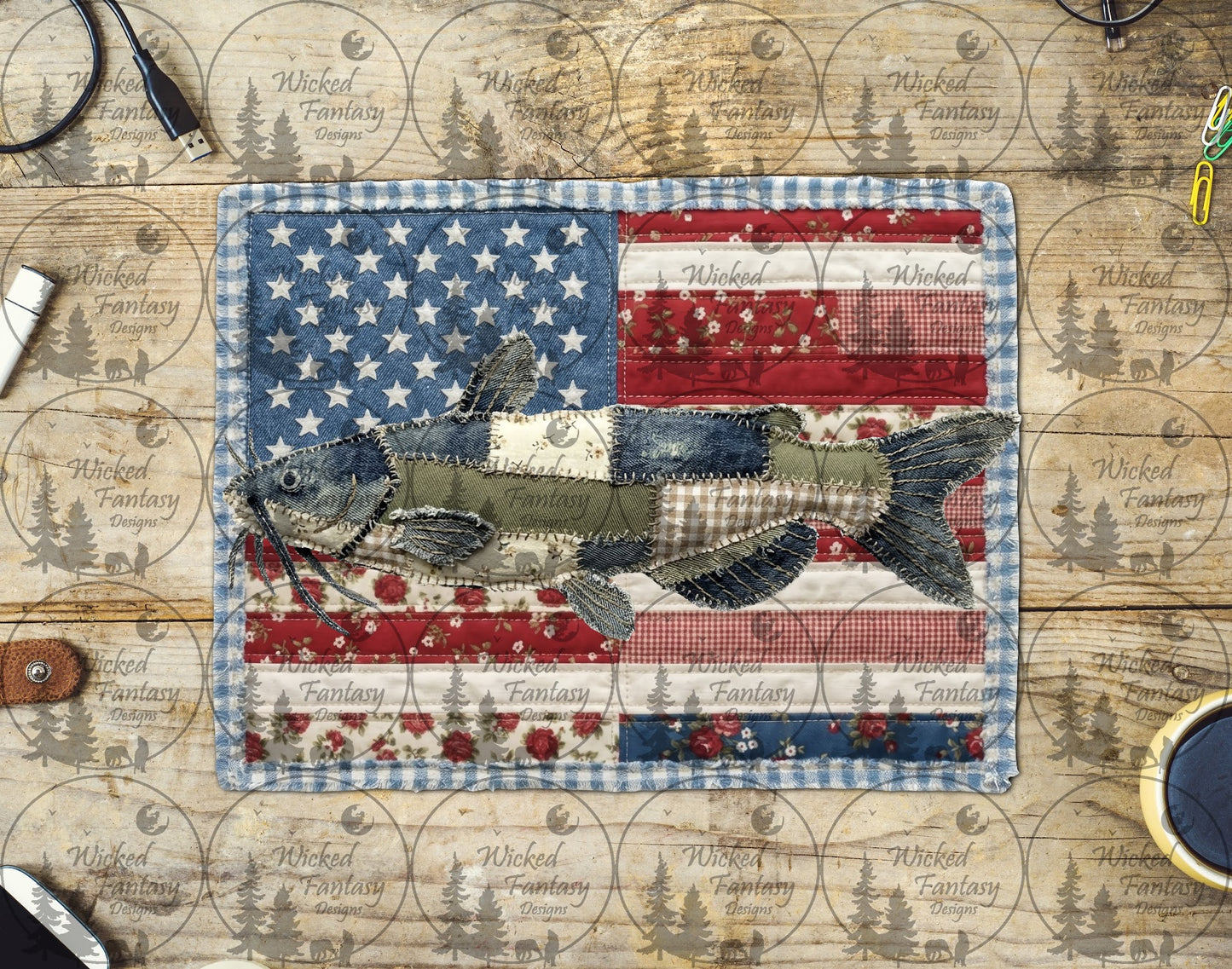 UVDTF Patchwork Floral Flag Fish