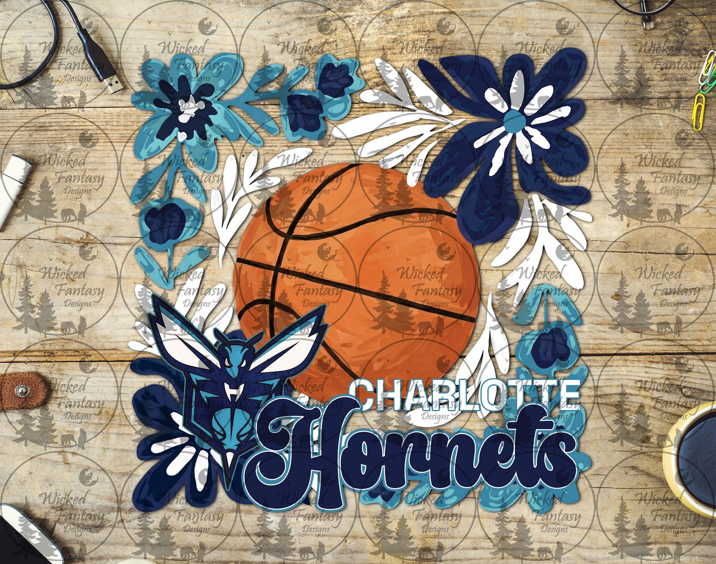 UVDTF Basketball Floral Hornets