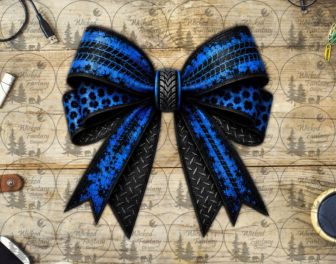 UVDTF Blue Tire Tracks Leopard Print Bow