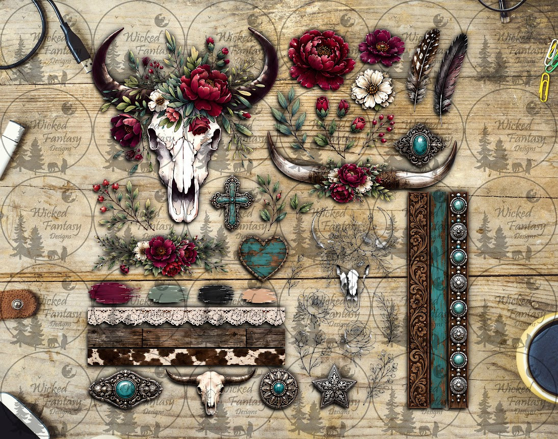 UVDTF Peony Cow Skull Element Sheet
