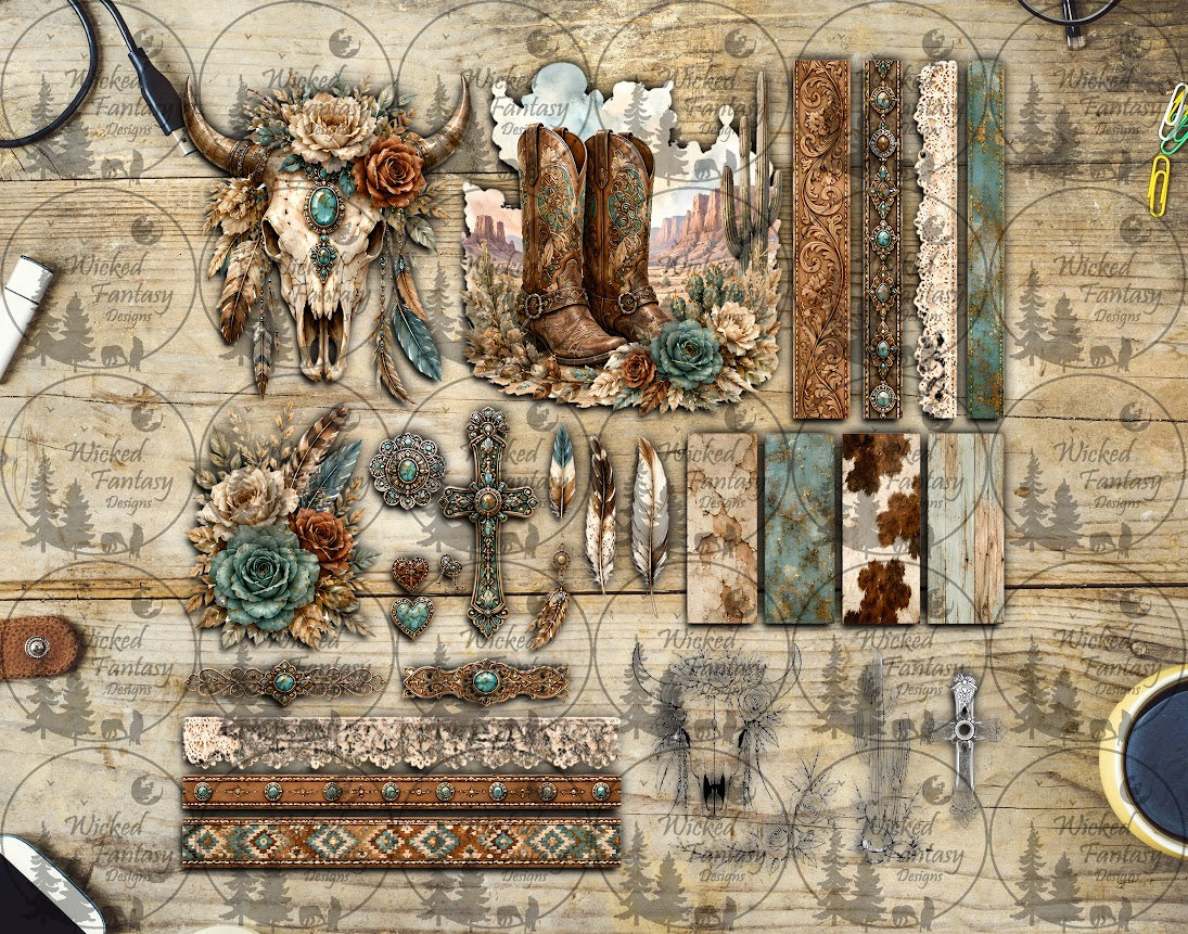 UVDTF Teal and Rust Cow Skull Element Sheet