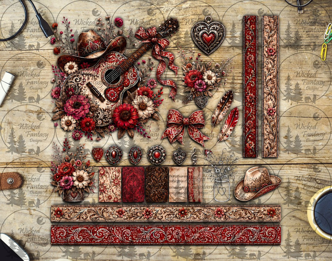 UVDTF Red Paisley Guitar Element Sheet