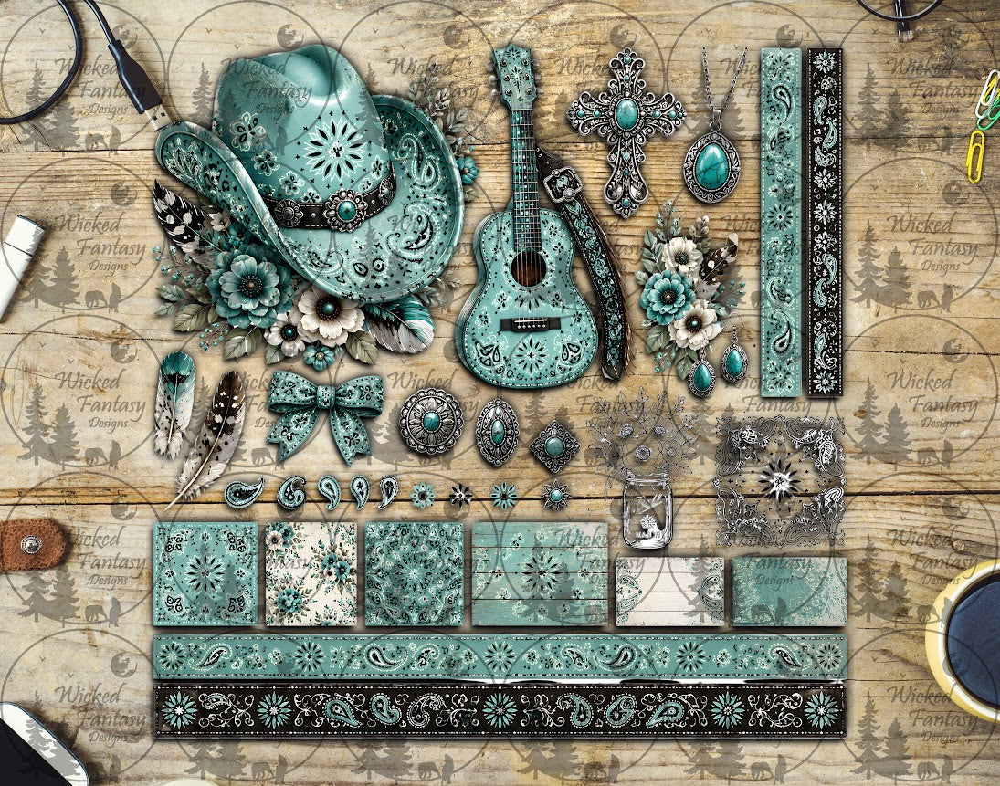 UVDTF Teal Paisley Country Element Sheet