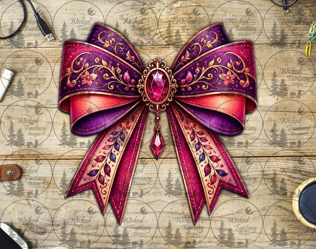 UVDTF Pink Fuchsia Purple Jeweled Bow