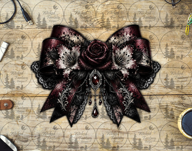 UVDTF Dark Burgundy Lily Bow