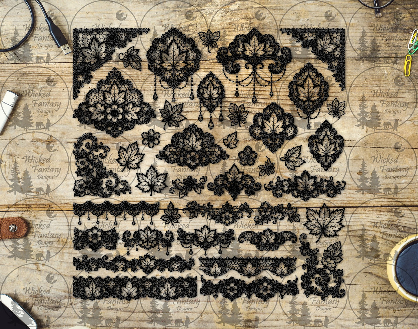 UVDTF Lace Leaves Filler Element Sheet