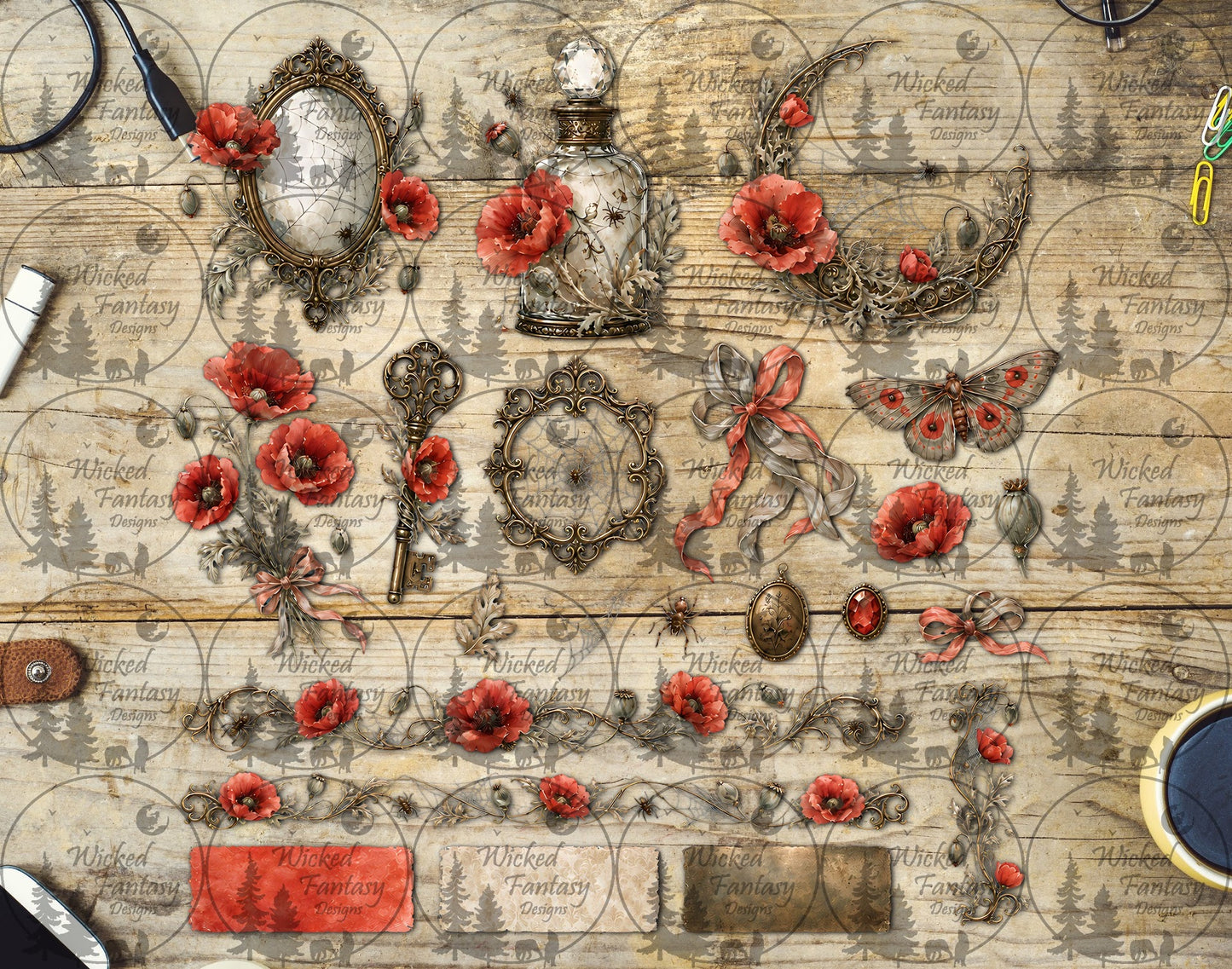 UVDTF Gothic Poppies Multimedia Element Sheet