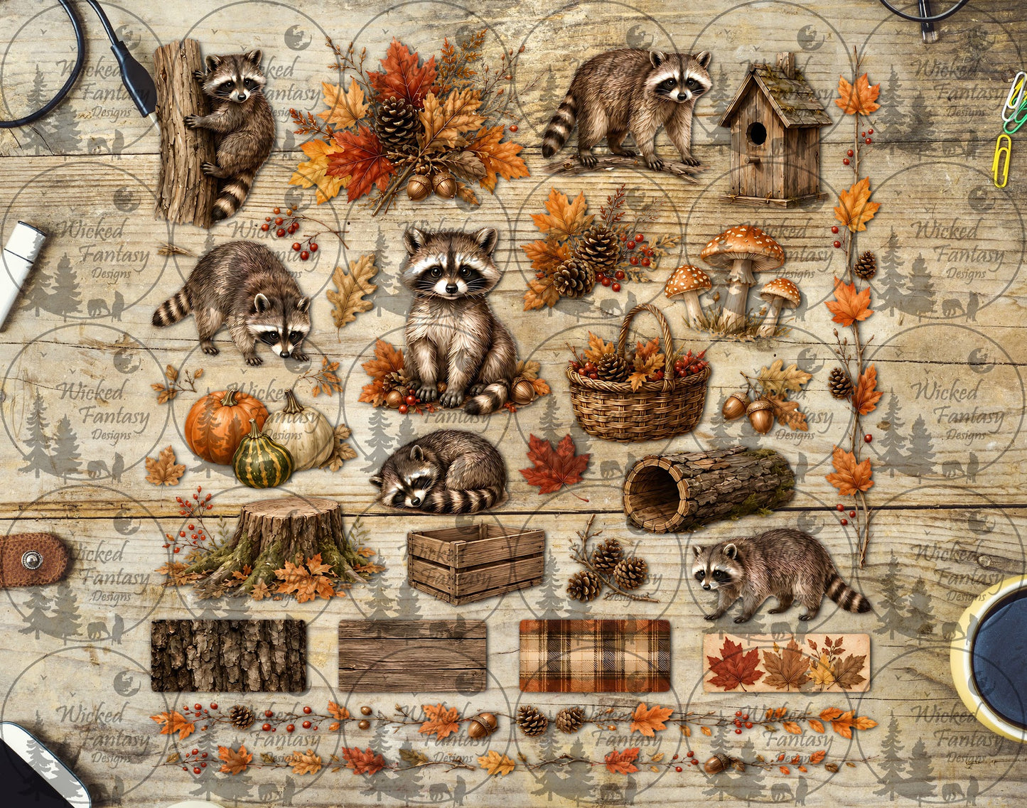 UVDTF Autumn Raccoon Multimedia Element Sheet