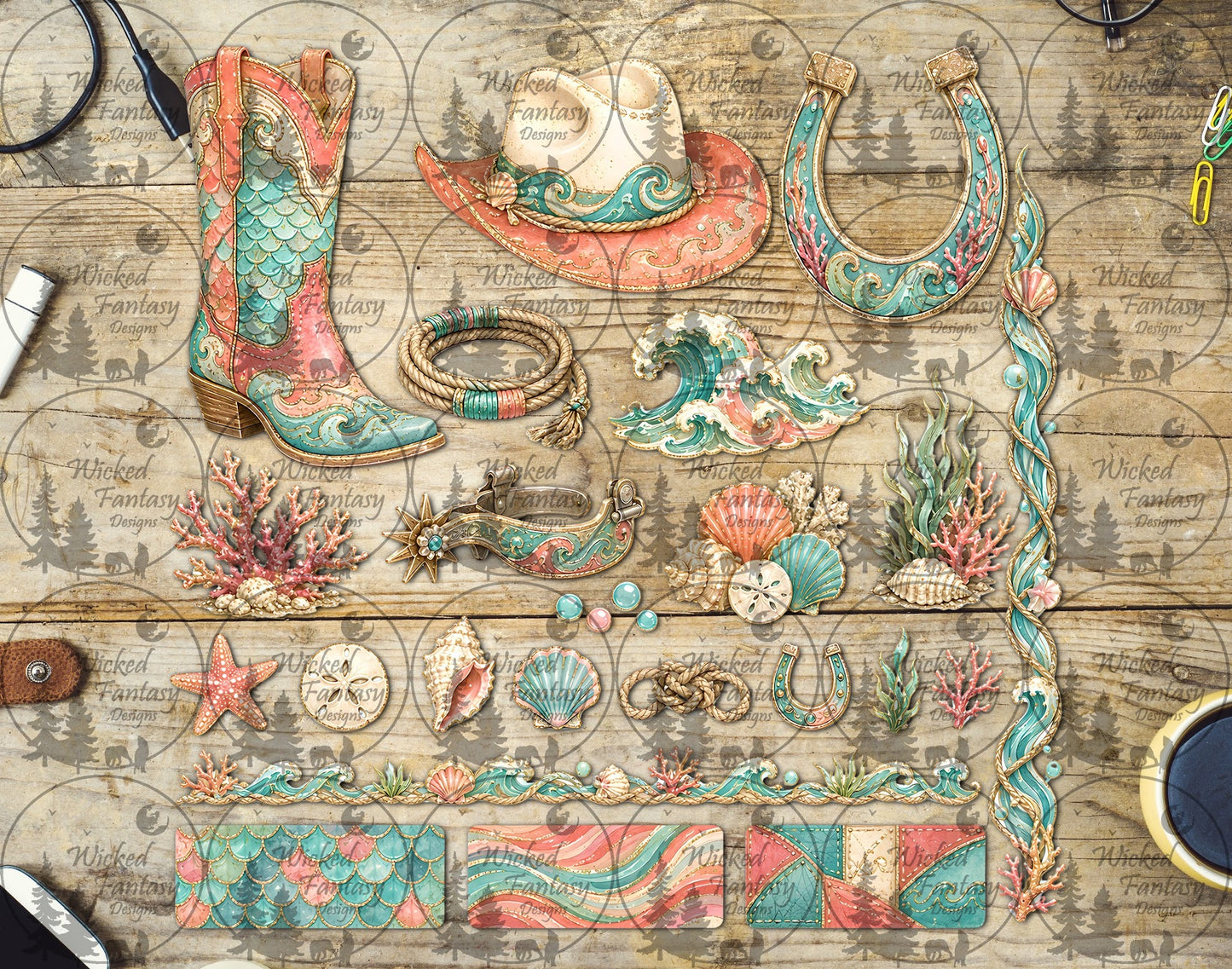 UVDTF Coral Coastal Cowgirl Multimedia Element Sheet