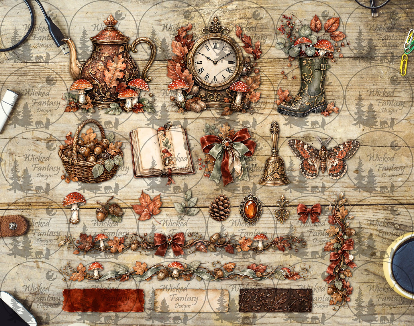 UVDTF Autumn Mushroom Tea Time Multimedia Element Sheet