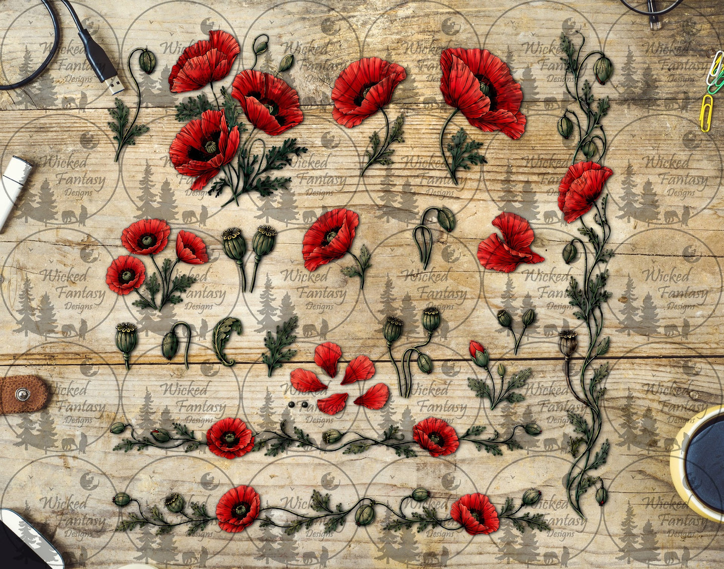 UVDTF Red Poppies Element Sheet