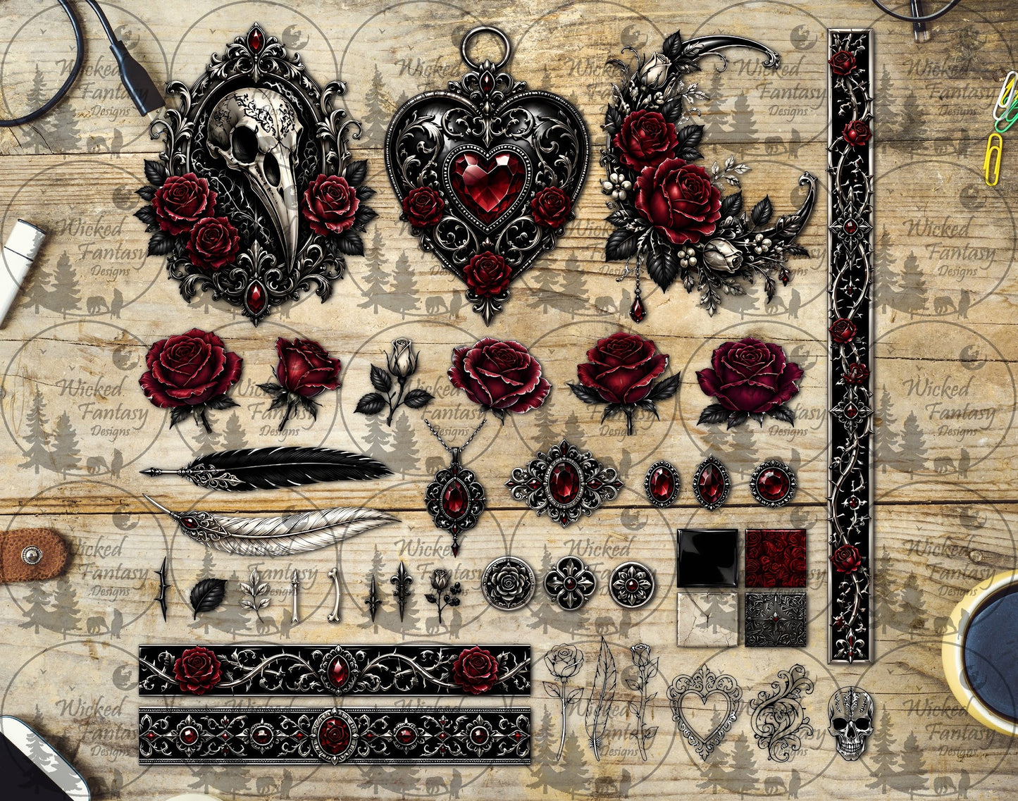 UVDTF Gothic Brooch and Roses Multimedia Element Sheet
