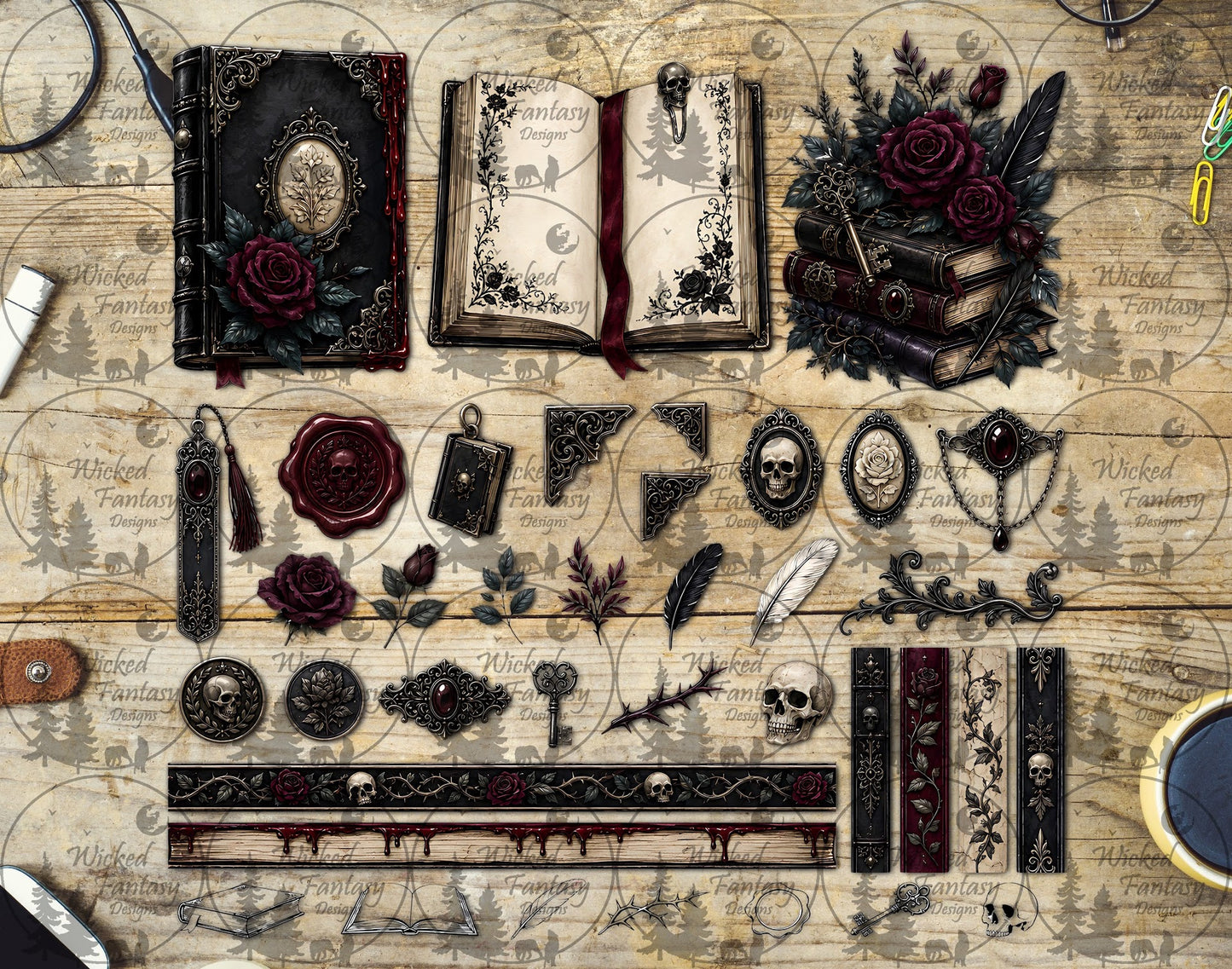 UVDTF Gothic Books Multimedia Element Sheet