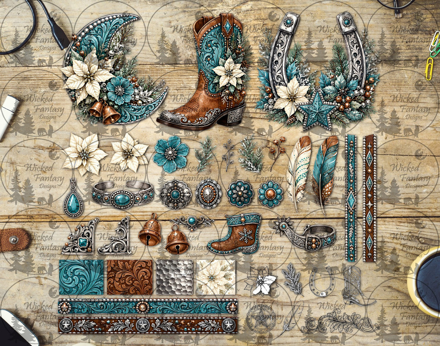 UVDTF Silver and Turquoise Christmas Multimedia Element Sheet