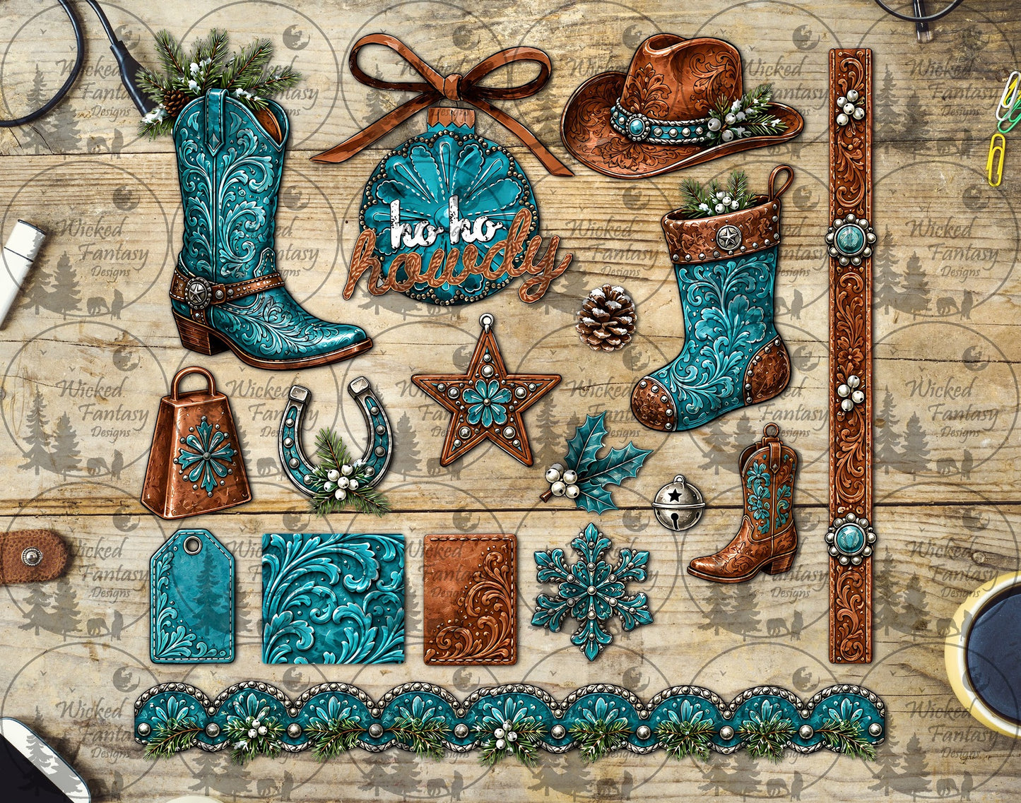 UVDTF Ho Ho Howdy Turquoise Christmas Multimedia Element Sheet