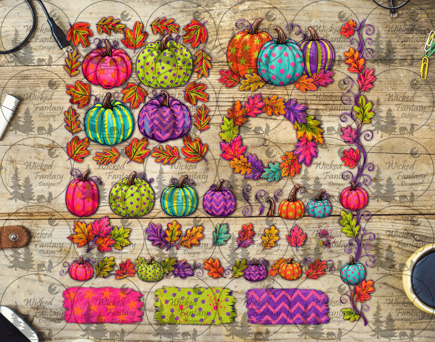 UVDTF Bright Pumpkins and Leaves Multimedia Element Sheet
