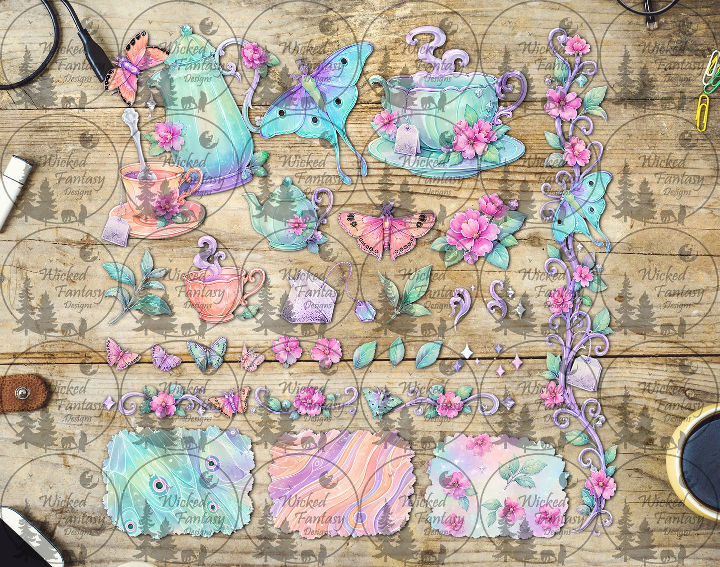 UVDTF Pastel Moth Tea Time Multimedia Element Sheet