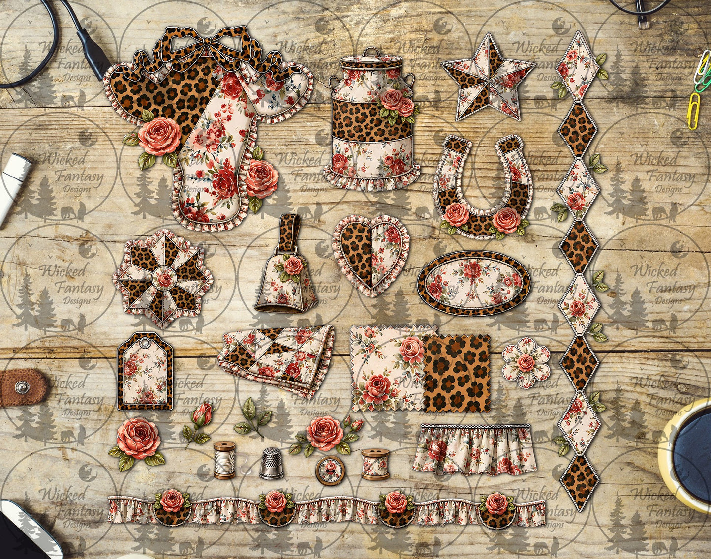 UVDTF Quilted Leopard Floral Cow Multimedia Element Sheet