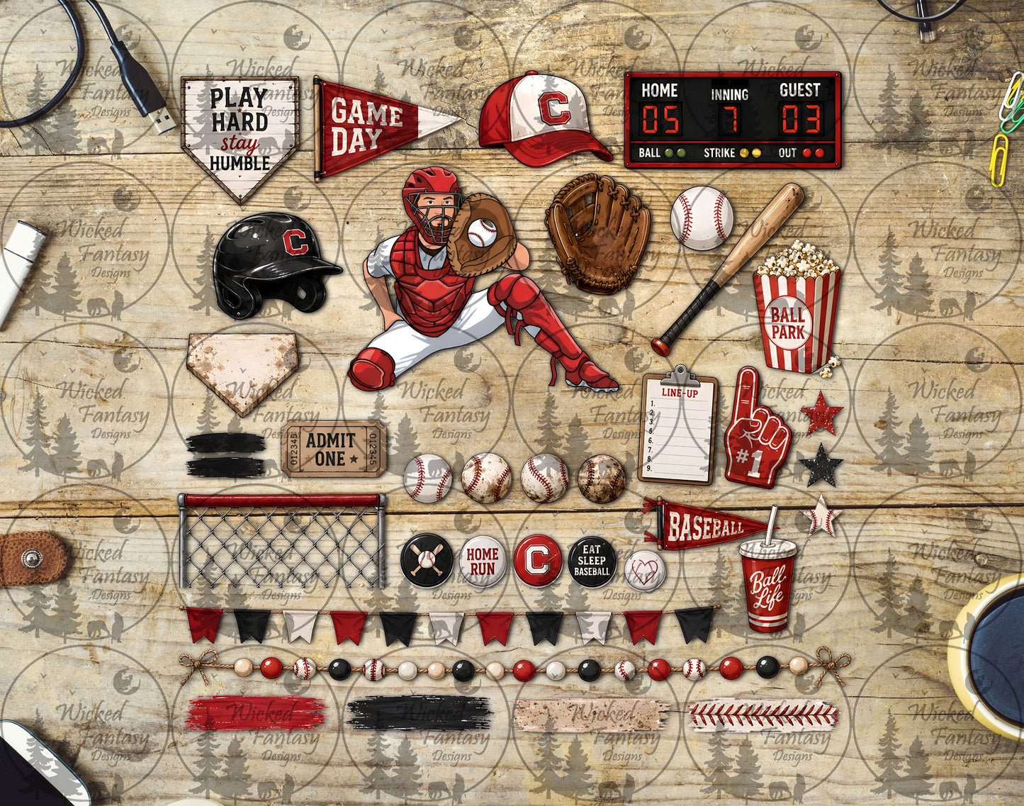 UVDTF Baseball Game Day Element Sheet Custom Colors