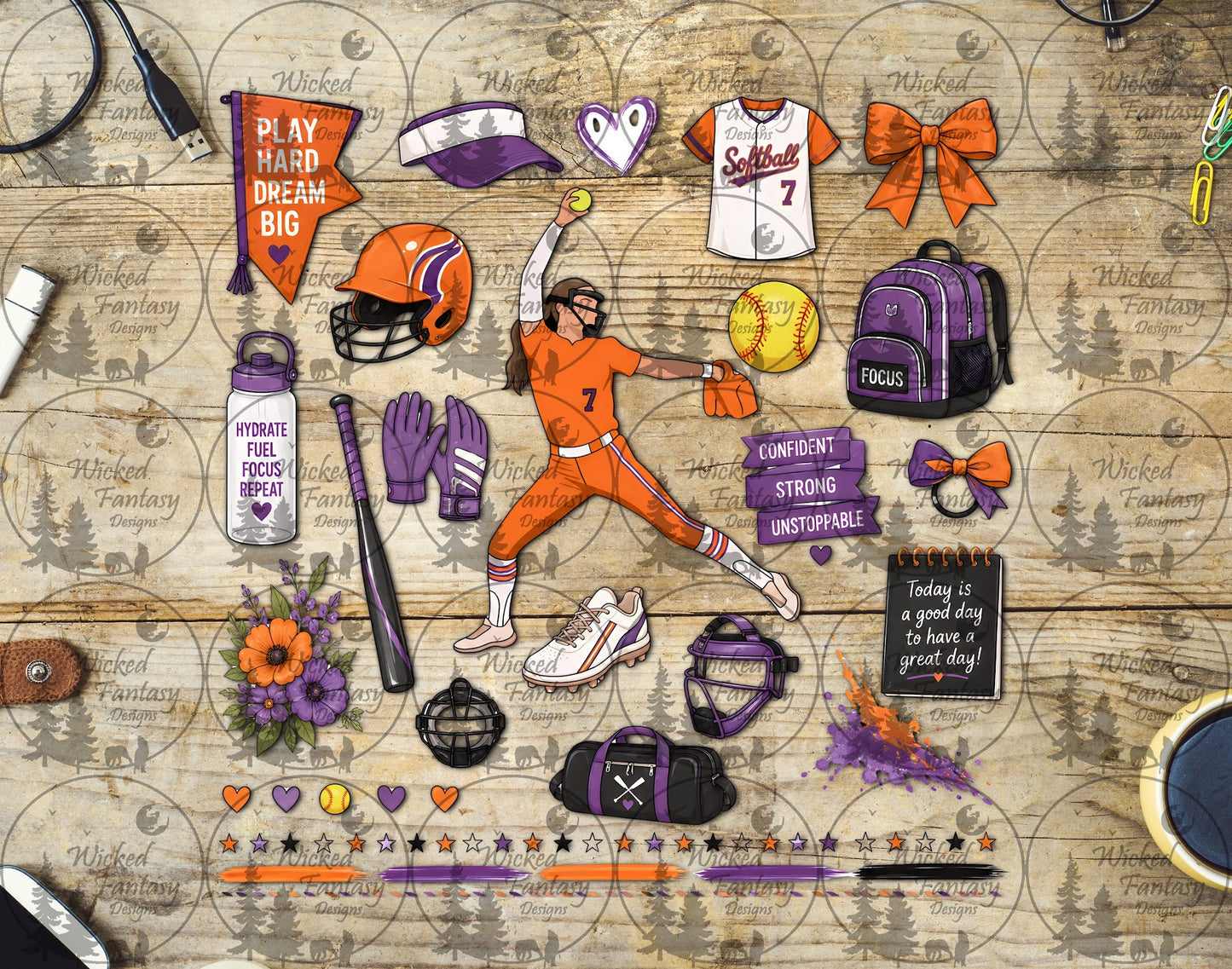 UVDTF Softball Pitch Element Sheet Custom Colors