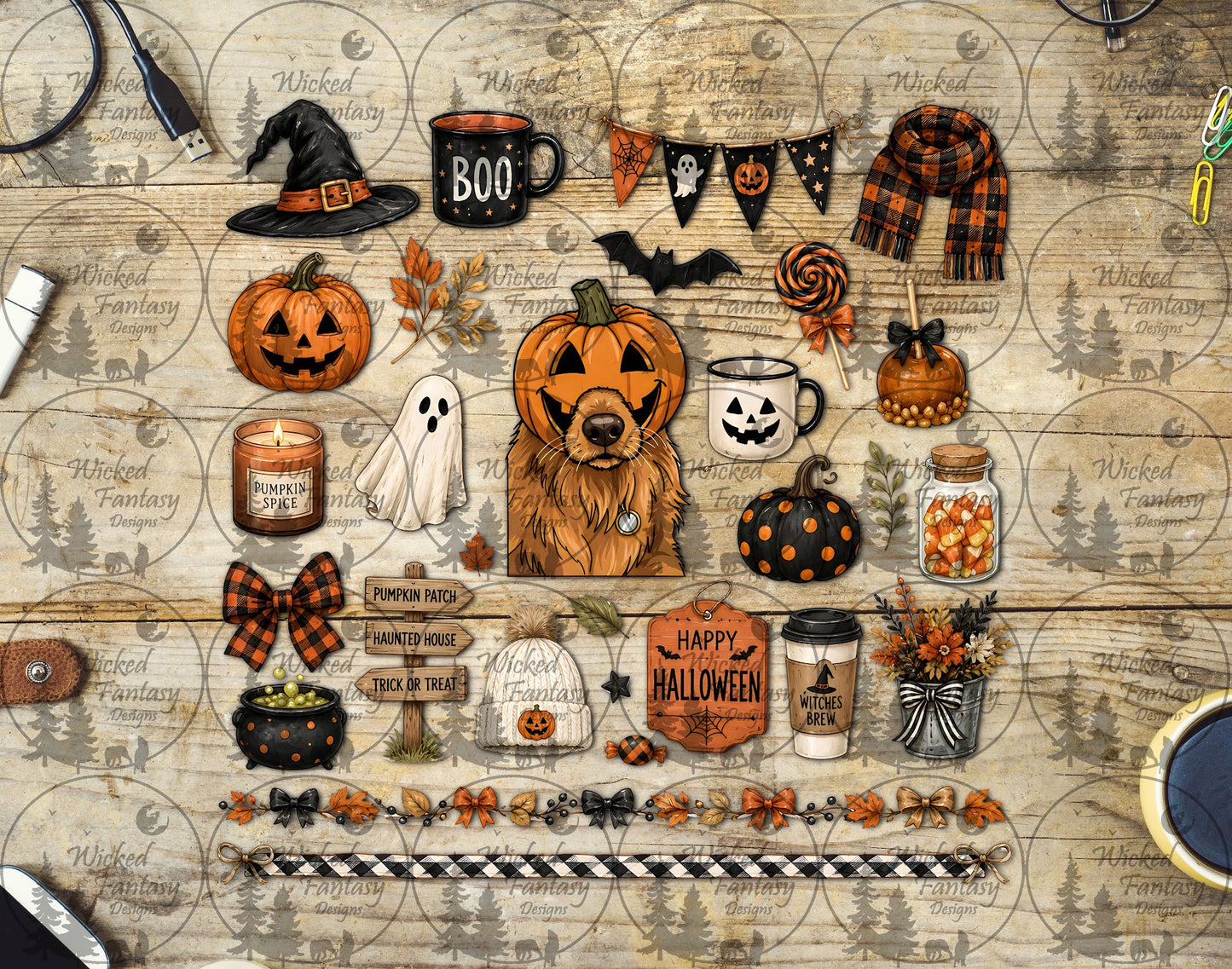 UVDTF Halloween Golden Retriever Element Sheet