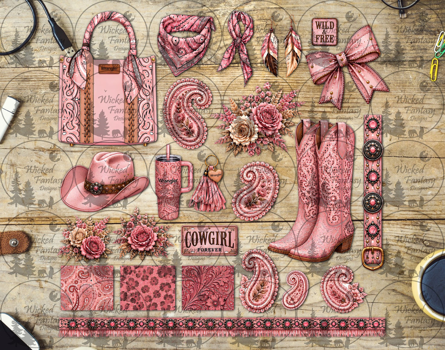 UVDTF Pink Paisley Cowgirl Element Sheet