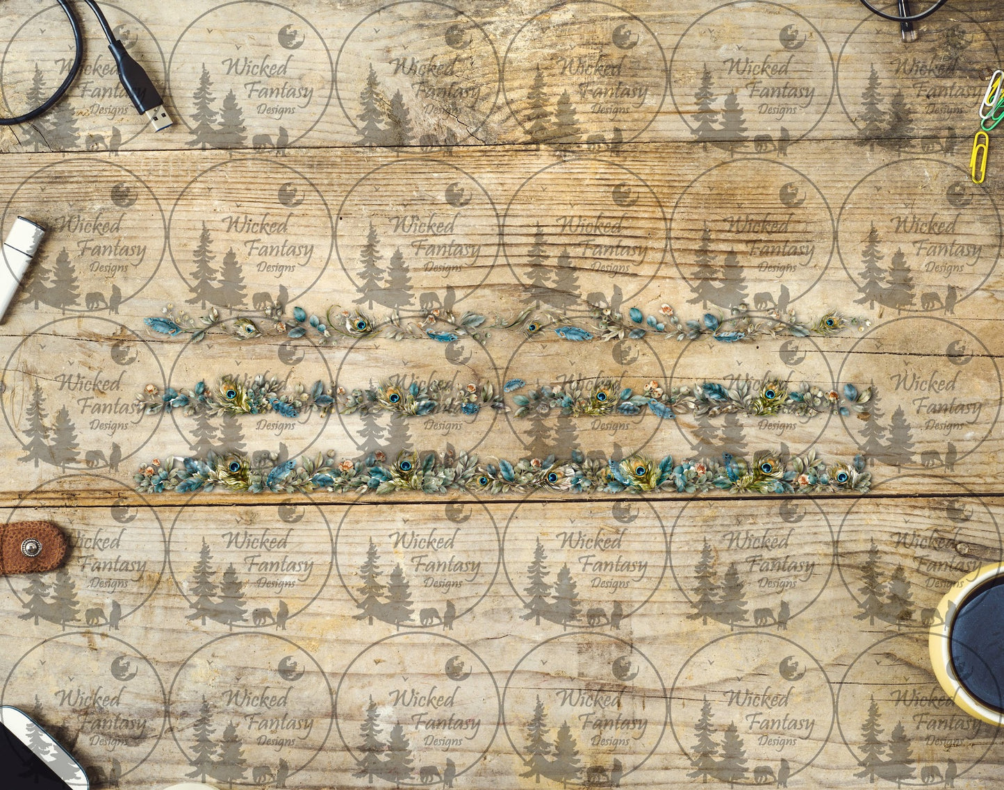 UVDTF Peacock Feather Strands Border Element