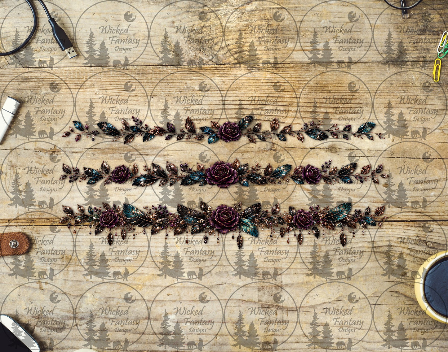 UVDTF Amethyst and Teal Floral Border Element