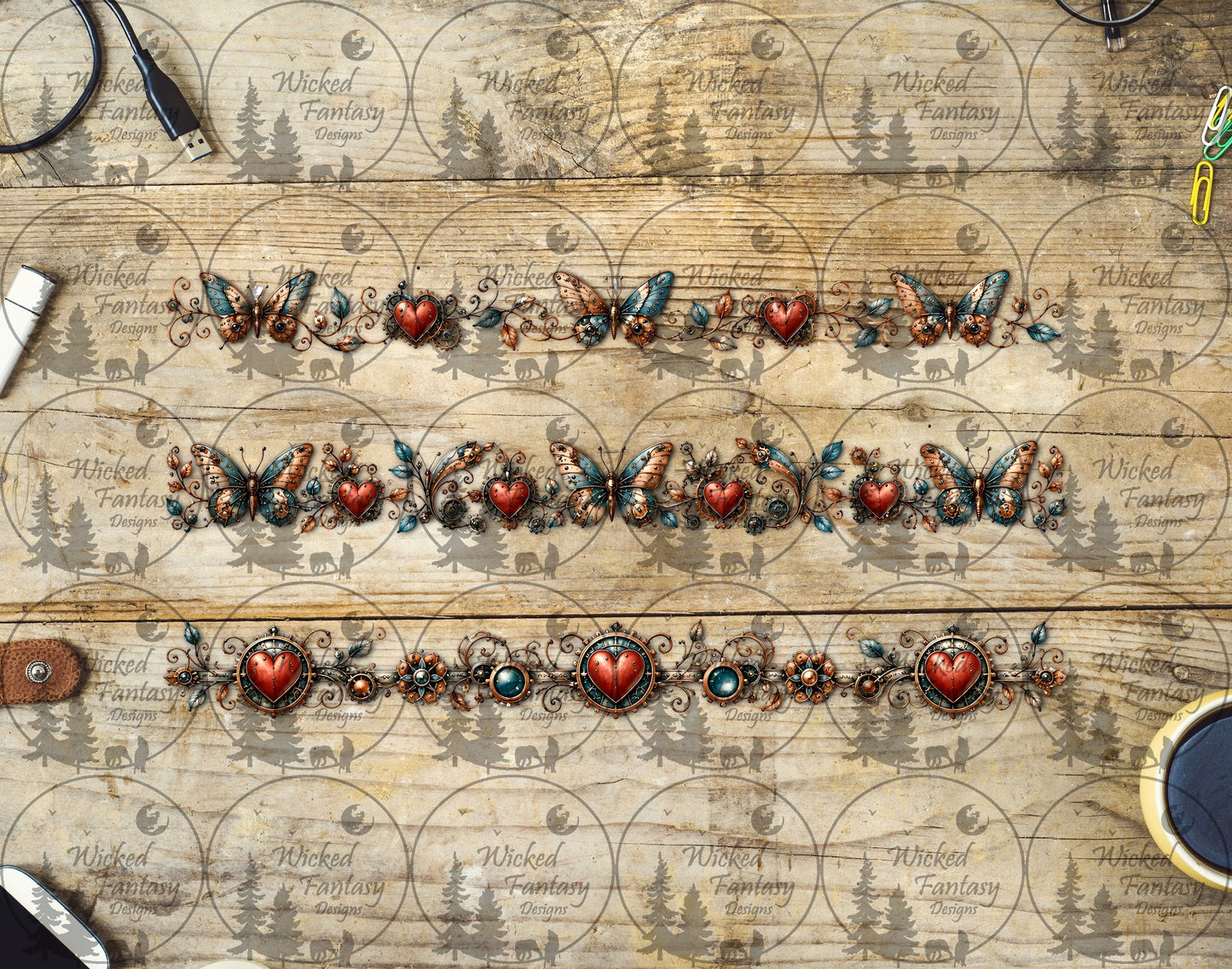 UVDTF Steampunk Butterfly Floral Border Element